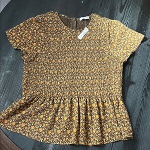 NWT | Madewell | Georgette Lucie Flutter-Sleeve Smocked Zip Peplum Top Shirt | M